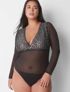 Bodysuits & Playsuits^Lane Bryant Long-Sleeve Bodysuit Black