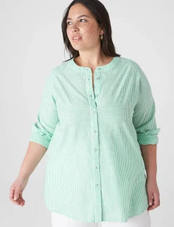 Shirts & Blouses^Lane Bryant Long-Sleeve Loose Button-Down Top Green Stripe