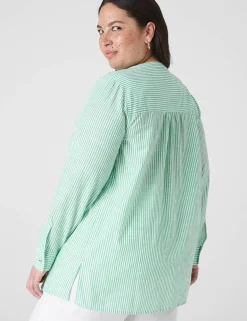 Shirts & Blouses^Lane Bryant Long-Sleeve Loose Button-Down Top Green Stripe