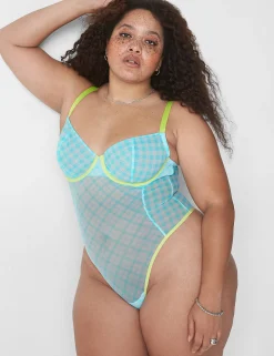 Bodysuits & Playsuits^Lane Bryant Mesh Unlined Balconette Bodysuit Blue Glow