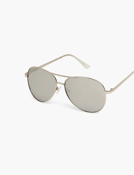 Sunglasses^Lane Bryant Metal Aviator With Rhinestone Detai Silver