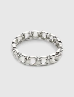 Bracelets^Lane Bryant Metal Link Stretch Bracelet:Silver:Onesz Silvertone