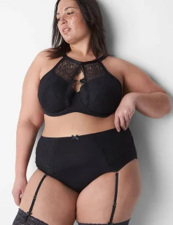 Cheeky Panties^Lane Bryant Midi Cheeky Garter Panty - Cross-Dye Lace Black