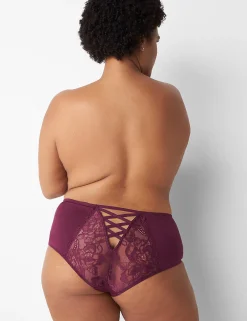 Cheeky Panties^Lane Bryant Mid-Waist Cheeky Panty - Lace & Strappy Back Grape Wine