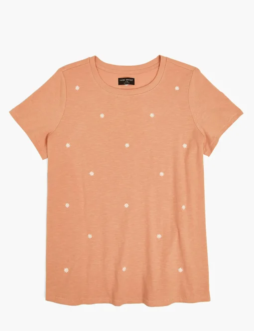Knit Tops^Lane Bryant Modern Crew-Neck Daisy Embroidery Graphic Tee Orange Flower