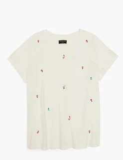 Knit Tops^Lane Bryant Modern Crew-Neck Flower Embroidery Graphic Tee Tiny Flower