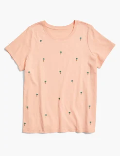 Knit Tops^Lane Bryant Modern Embroidered Palm Graphic Tee Tropical Peach