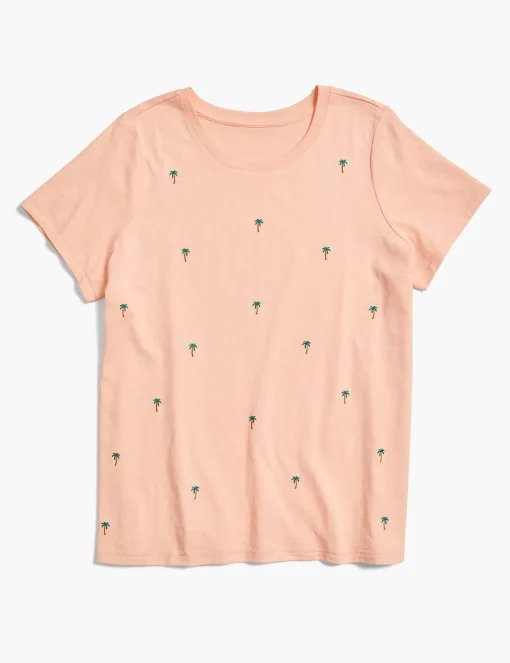 Knit Tops^Lane Bryant Modern Embroidered Palm Graphic Tee Tropical Peach