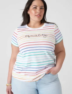 The Tee Shop^Lane Bryant Modern Equality Embroidered Graphic Tee Rainbow Stripe
