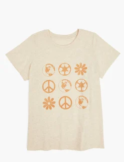 Knit Tops^Lane Bryant Modern Florals & Peace Signs Graphic Tee Light Oatmeal Heather