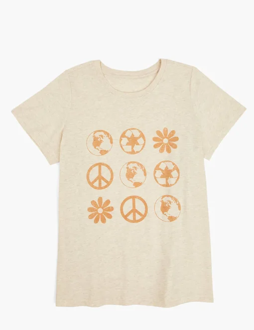 Knit Tops^Lane Bryant Modern Florals & Peace Signs Graphic Tee Light Oatmeal Heather