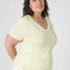 Knit Tops^Lane Bryant Modern Jersey Side-Ruched Tee Yellow Stripe