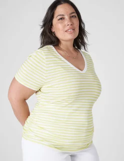 The Tee Shop^Lane Bryant Modern Jersey Side-Ruched Tee Yellow Stripe