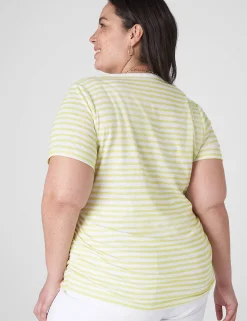 The Tee Shop^Lane Bryant Modern Jersey Side-Ruched Tee Yellow Stripe