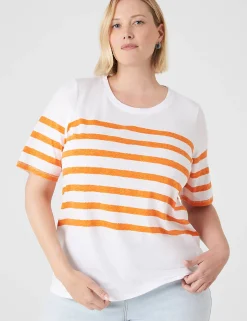 The Tee Shop^Lane Bryant Modern Perfect Sleeve Crew-Neck Tee Orange Stripe
