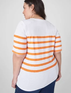 The Tee Shop^Lane Bryant Modern Perfect Sleeve Crew-Neck Tee Orange Stripe