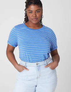 Knit Tops^Lane Bryant Modern Perfect Sleeve Crew-Neck Tee Skinny Stripe