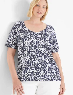 Knit Tops^Lane Bryant Modern Perfect Sleeve V-Neck Tee Navy Floral