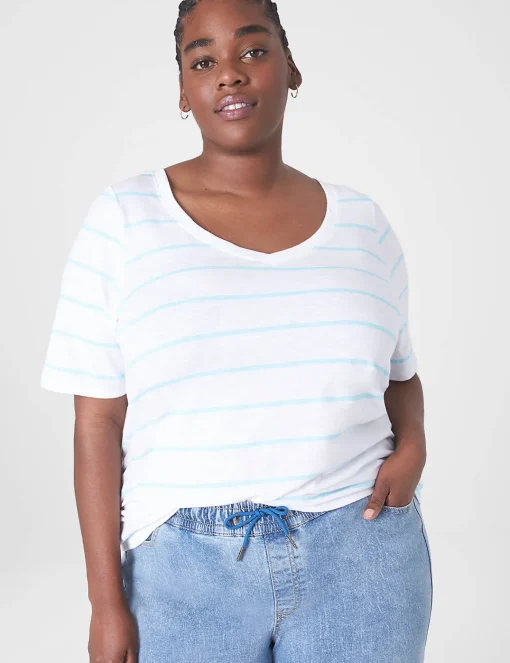 Knit Tops^Lane Bryant Modern Perfect Sleeve V-Neck Tee Kendall Stripe