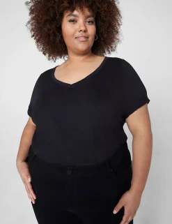 Knit Tops^Lane Bryant Modern Perfect Sleeve V-Neck Tee Black