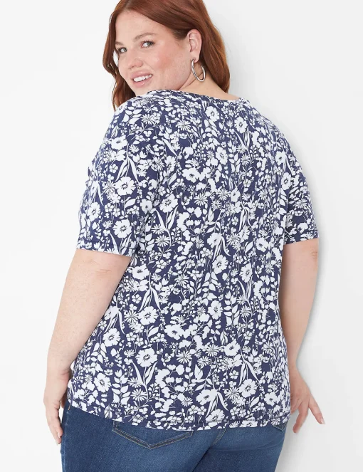 Knit Tops^Lane Bryant Modern Perfect Sleeve V-Neck Tee Navy Floral