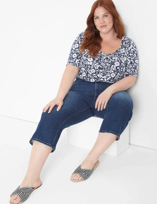 Knit Tops^Lane Bryant Modern Perfect Sleeve V-Neck Tee Navy Floral