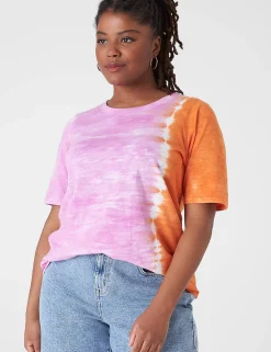 Knit Tops^Lane Bryant Modern Perfect Sleeve Wash Tee Pink Tye Dye