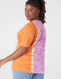 Knit Tops^Lane Bryant Modern Perfect Sleeve Wash Tee Pink Tye Dye