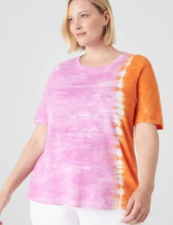 Knit Tops^Lane Bryant Modern Perfect Sleeve Wash Tee Pink Tye Dye