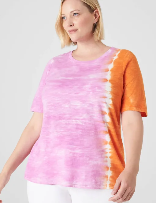 Knit Tops^Lane Bryant Modern Perfect Sleeve Wash Tee Pink Tye Dye