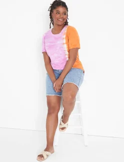 Knit Tops^Lane Bryant Modern Perfect Sleeve Wash Tee Pink Tye Dye