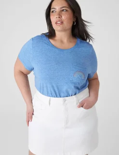 The Tee Shop^Lane Bryant Modern Rainbow Embroidered Graphic Tee Beaucoup Blue