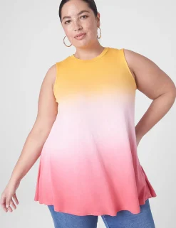 Knit Tops^Lane Bryant Modern Slub Swing High-Neck Straight-Hem Tunic Coral Tie Dye