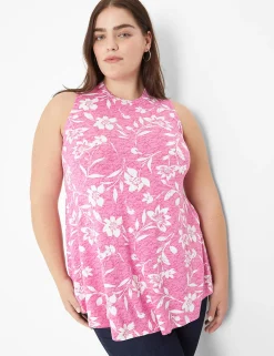 Knit Tops^Lane Bryant Modern Slub Swing High-Neck Straight-Hem Tunic Pink Cabo Flower