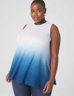 Knit Tops^Lane Bryant Modern Slub Swing High-Neck Straight-Hem Tunic Blue Tie Dye