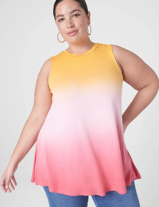Knit Tops^Lane Bryant Modern Slub Swing High-Neck Straight-Hem Tunic Coral Tie Dye
