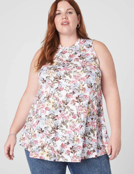 The Tee Shop^Lane Bryant Modern Slub Swing High-Neck Straight-Hem Tunic Spring Bouquet