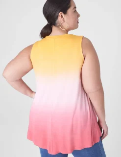 Knit Tops^Lane Bryant Modern Slub Swing High-Neck Straight-Hem Tunic Coral Tie Dye