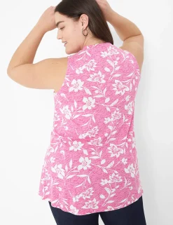 Knit Tops^Lane Bryant Modern Slub Swing High-Neck Straight-Hem Tunic Pink Cabo Flower