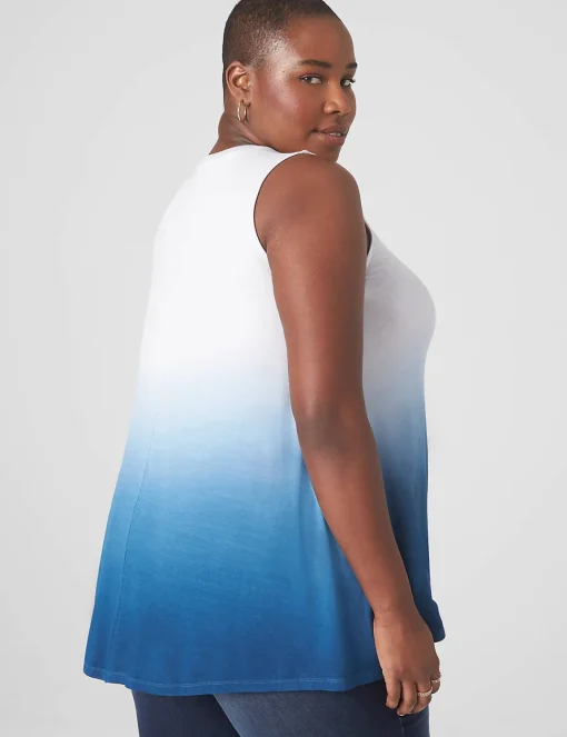 The Tee Shop^Lane Bryant Modern Slub Swing High-Neck Straight-Hem Tunic Blue Tie Dye