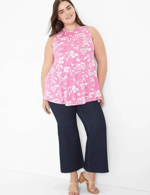 Knit Tops^Lane Bryant Modern Slub Swing High-Neck Straight-Hem Tunic Pink Cabo Flower