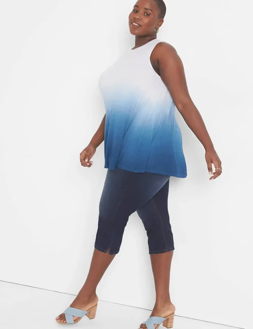 The Tee Shop^Lane Bryant Modern Slub Swing High-Neck Straight-Hem Tunic Blue Tie Dye