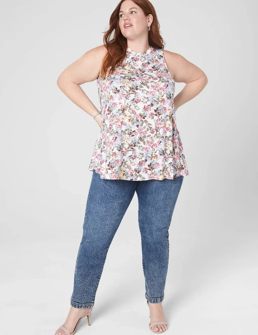 The Tee Shop^Lane Bryant Modern Slub Swing High-Neck Straight-Hem Tunic Spring Bouquet
