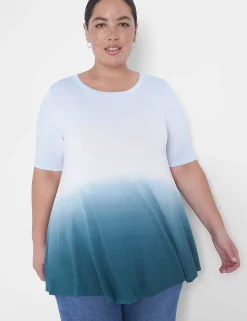Knit Tops^Lane Bryant Modern Slub Swing Perfect Sleeve Straight-Hem Tee Blue Tie Dye