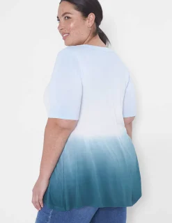 Knit Tops^Lane Bryant Modern Slub Swing Perfect Sleeve Straight-Hem Tee Blue Tie Dye