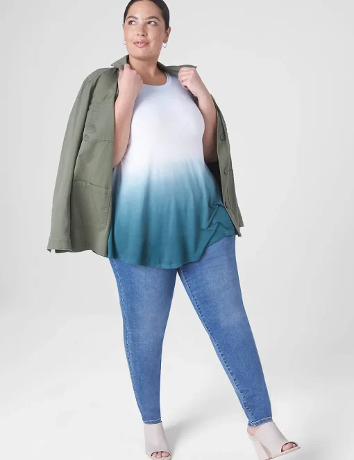 Knit Tops^Lane Bryant Modern Slub Swing Perfect Sleeve Straight-Hem Tee Blue Tie Dye