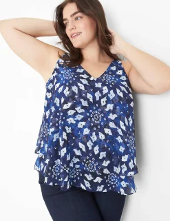 Shirts & Blouses^Lane Bryant Modern Swing Double-Layer Chiffon Tank Navy Shibori