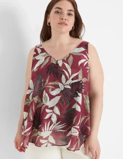 Shirts & Blouses^Lane Bryant Modern Swing Double-Layer Chiffon Tank Botantical Leaves
