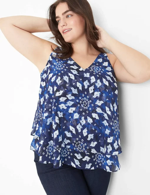 Shirts & Blouses^Lane Bryant Modern Swing Double-Layer Chiffon Tank Navy Shibori