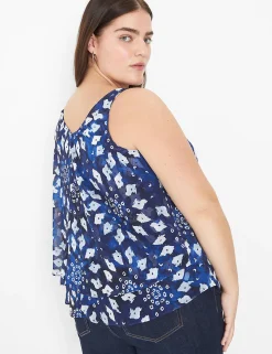 Shirts & Blouses^Lane Bryant Modern Swing Double-Layer Chiffon Tank Navy Shibori